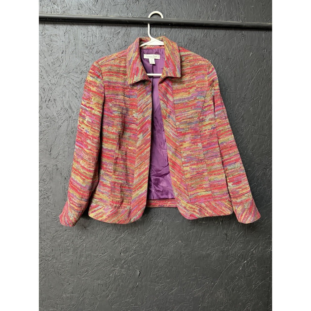 Coldwater Creek Collared Open Multicolor Geometric Lined Short Jacket Women S